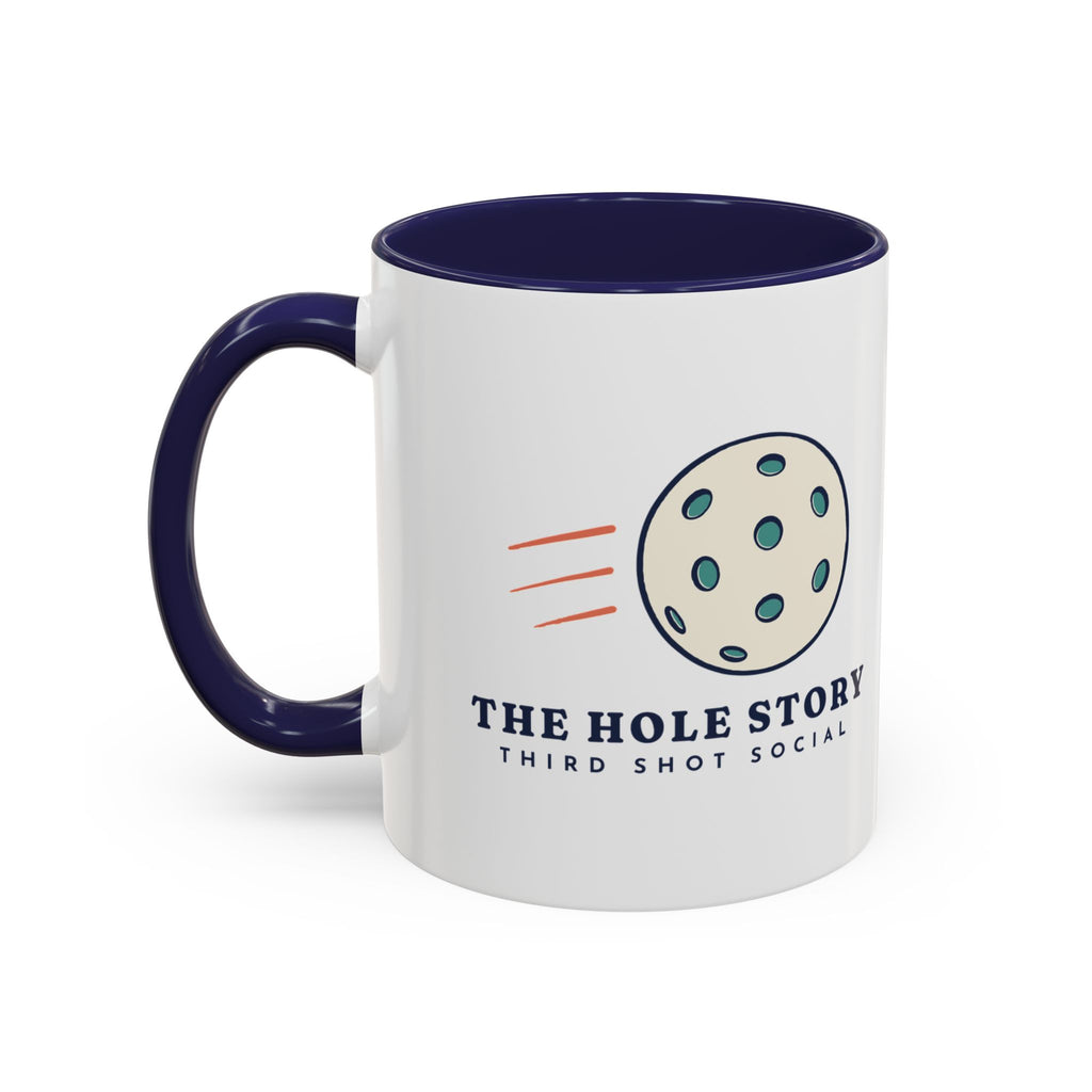 The Hole Story Mug in Navy, design, handle left