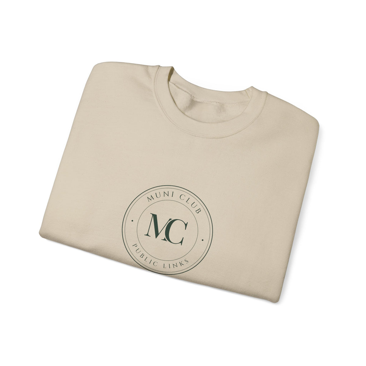 MC Monogram Crest Crewneck in Sand, folded
