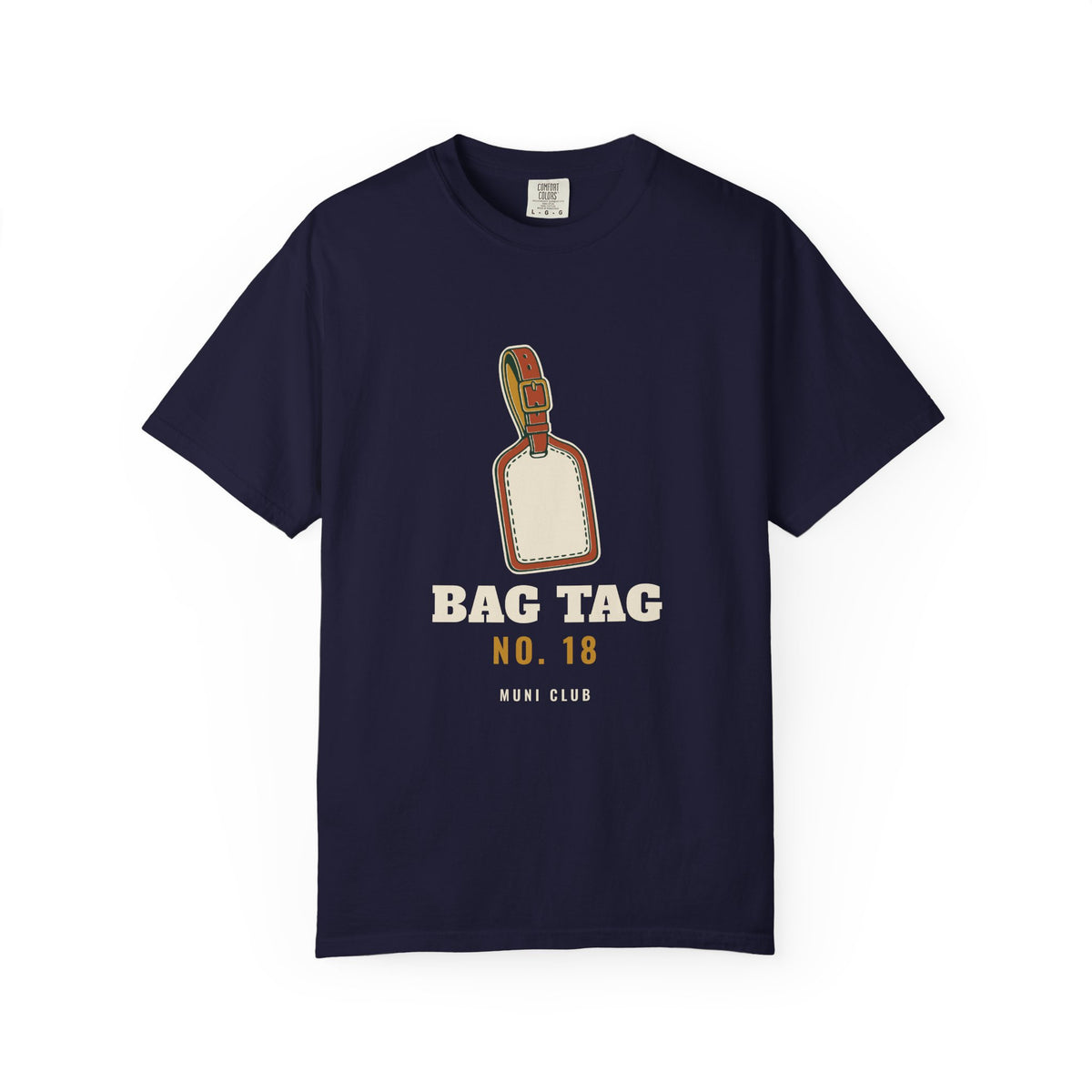 Bag Tag No. 18 Tee in True Navy, front view