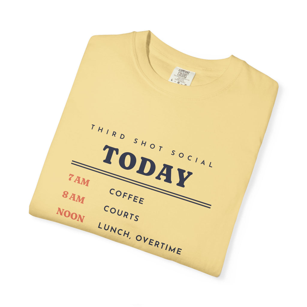 Coffee, Courts, Cocktails Tee in Butter, folded
