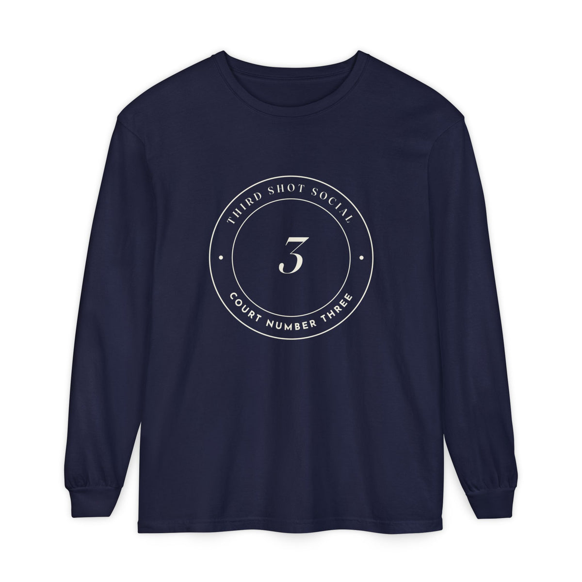 Court Three Seal Long Sleeve Tee in True Navy, front view