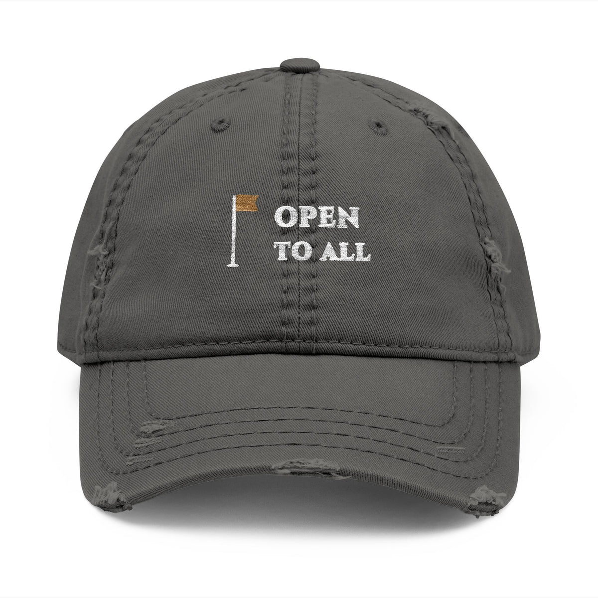 Open to All Dad Hat in Charcoal Grey, front view