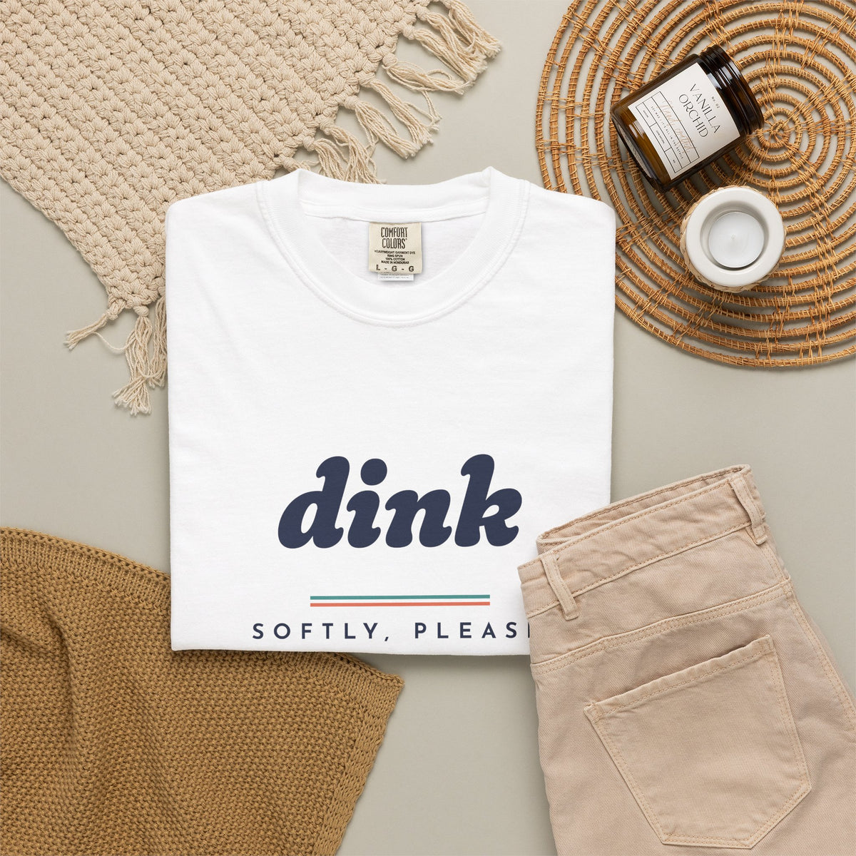 Dink Tee in White, flat lay
