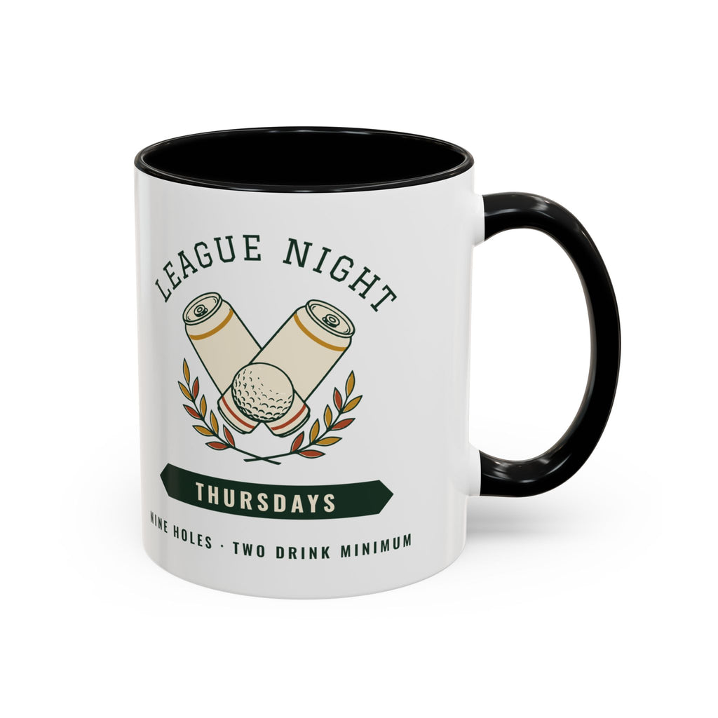 League Night Mug in Black, design, handle right