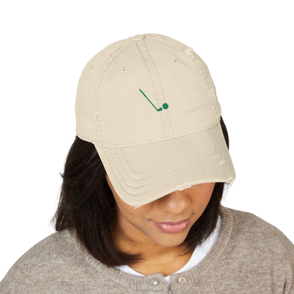 Seven Iron Dad Hat in Khaki, on model
