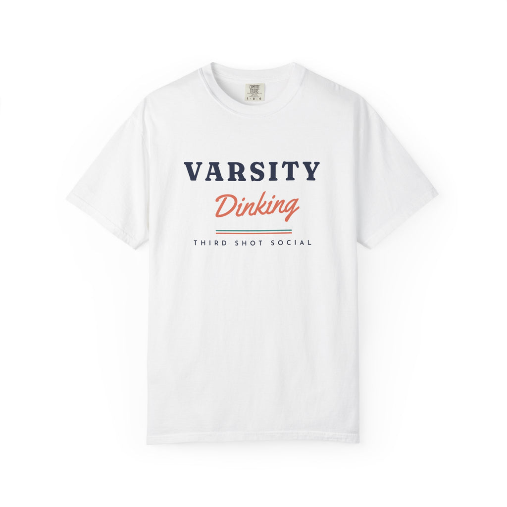 Varsity Dinking Tee in White, front view