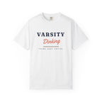 Varsity Dinking Tee in White, front view