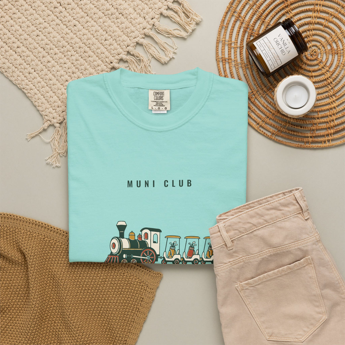 Bogey Train Tee in Chalky Mint, flat lay