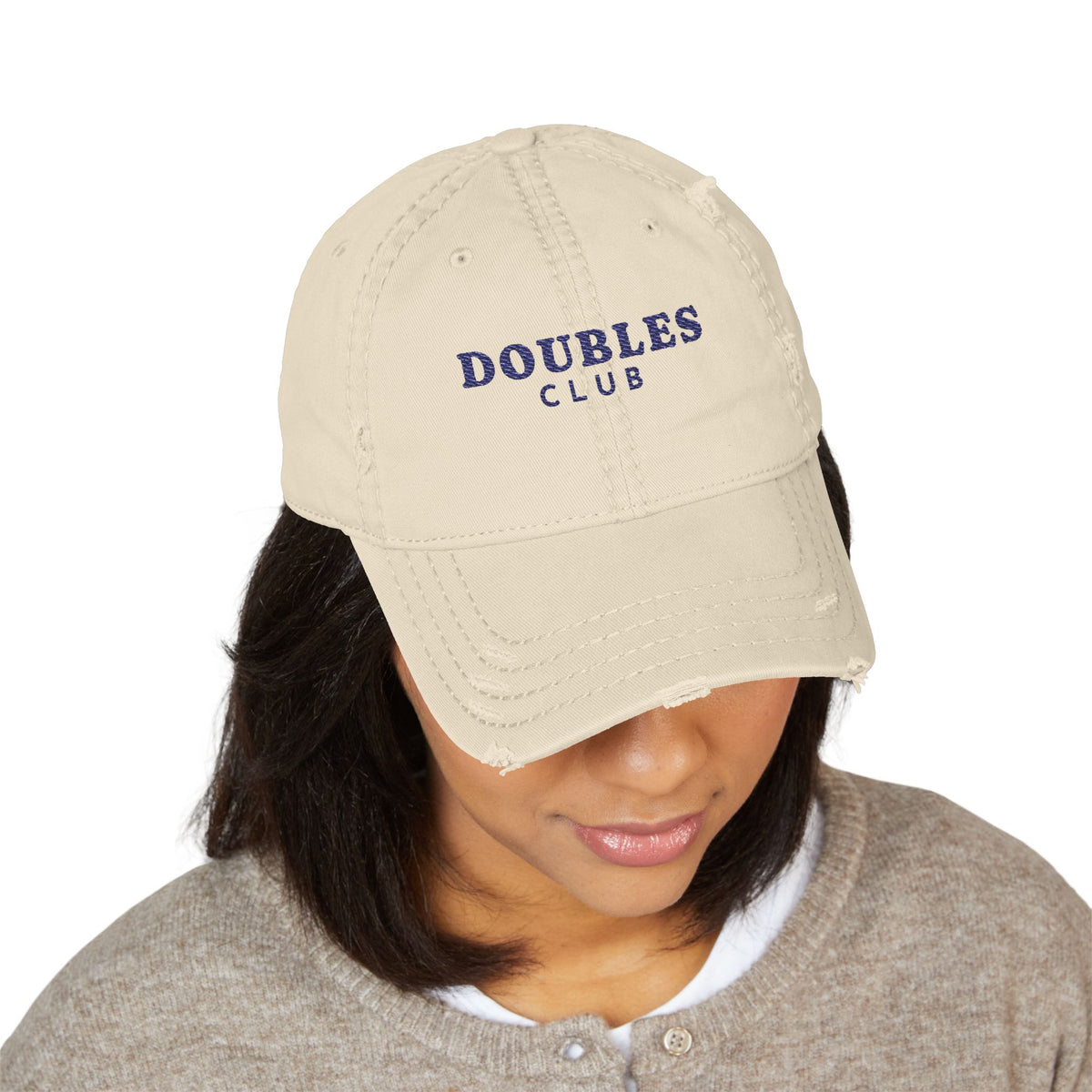Doubles Club Dad Hat in Khaki, on model