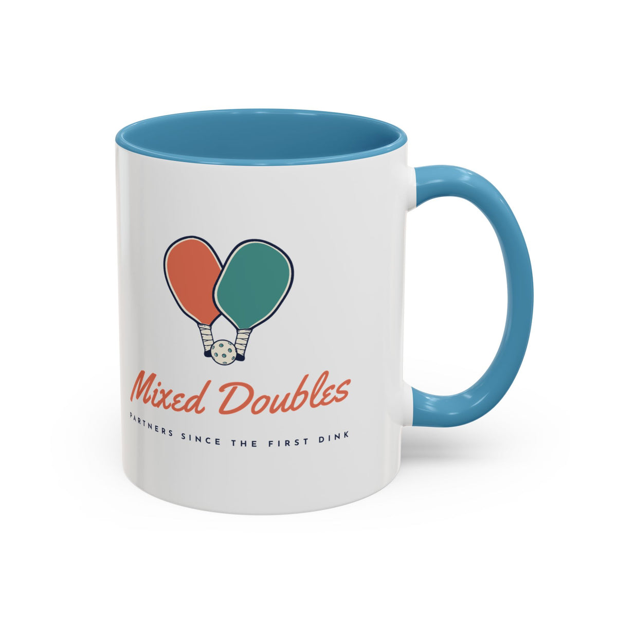 Mixed Doubles Mug in Light Blue, design, handle right