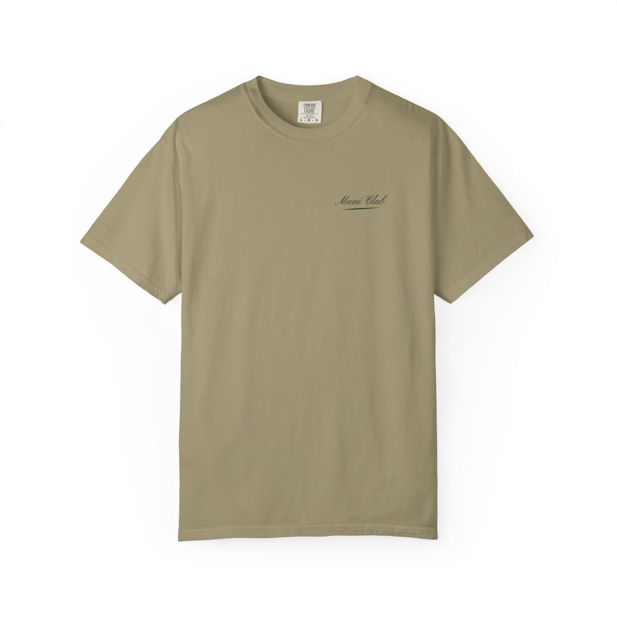 Script Chest Mark Tee in Khaki, front view