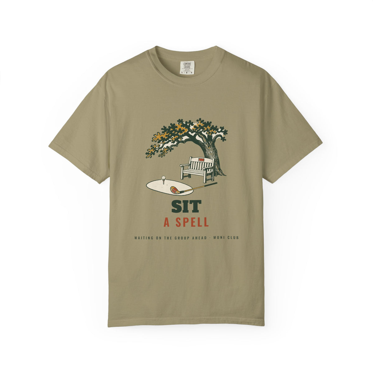 Sit a Spell Tee in Khaki, front view