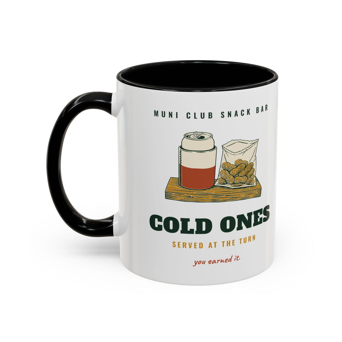 Cold Ones Mug in Black, design, handle left