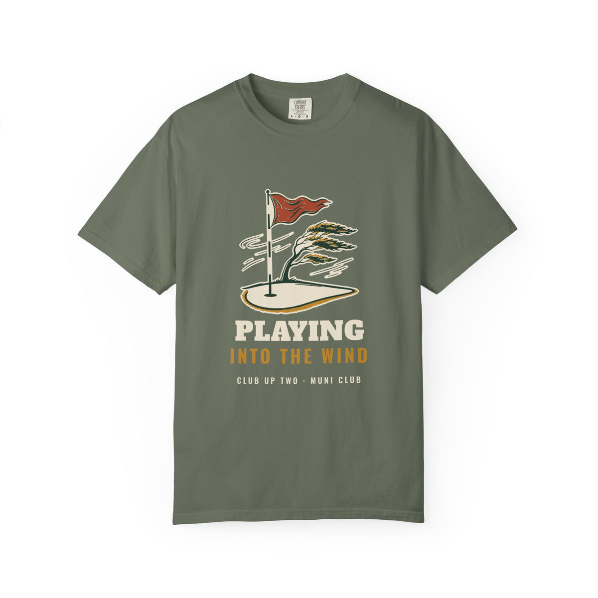 Into the Wind Tee in Moss, front view