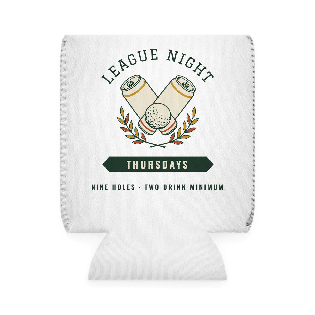 League Night Can Cooler in White, front view