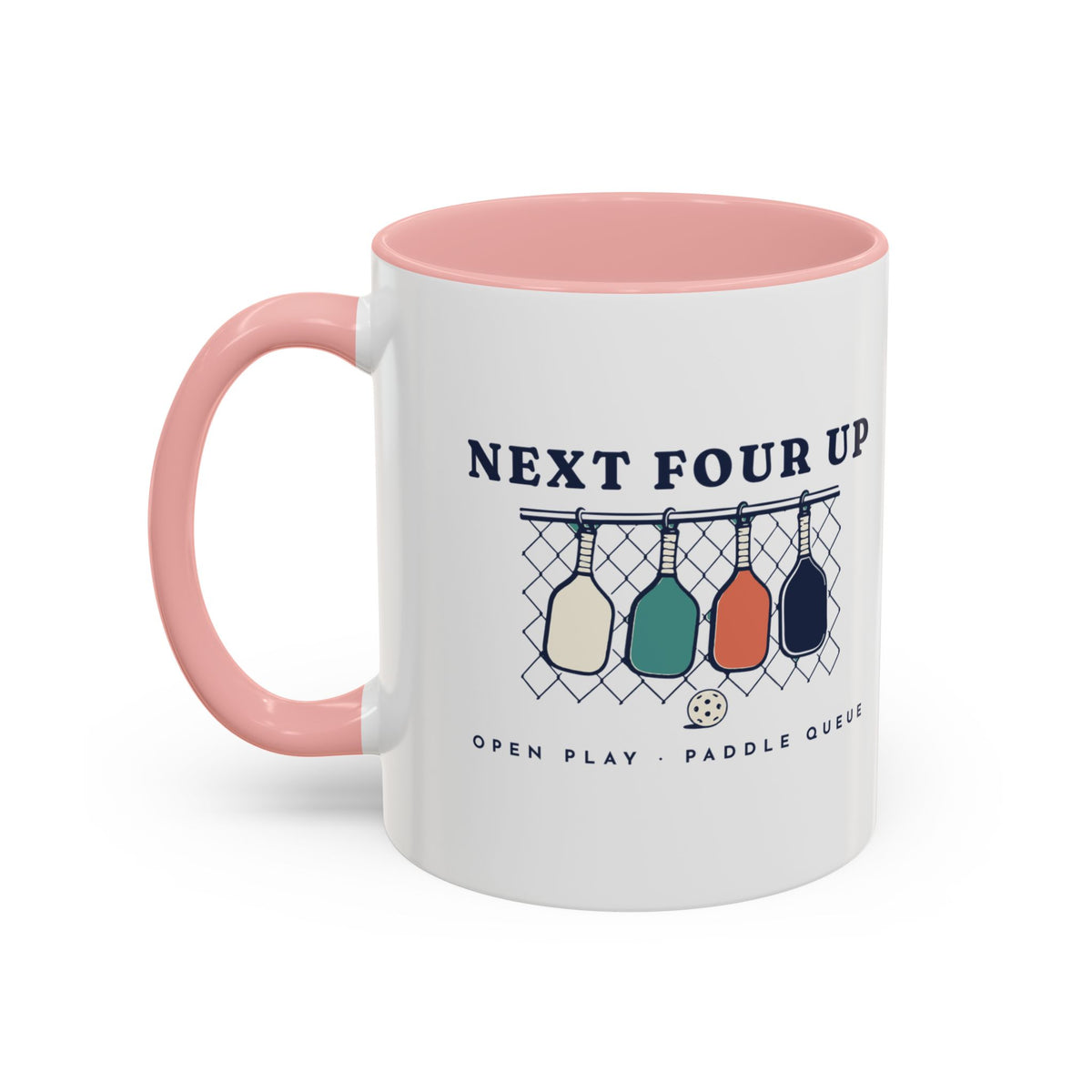 Next Four Up Mug in Pink, design, handle left