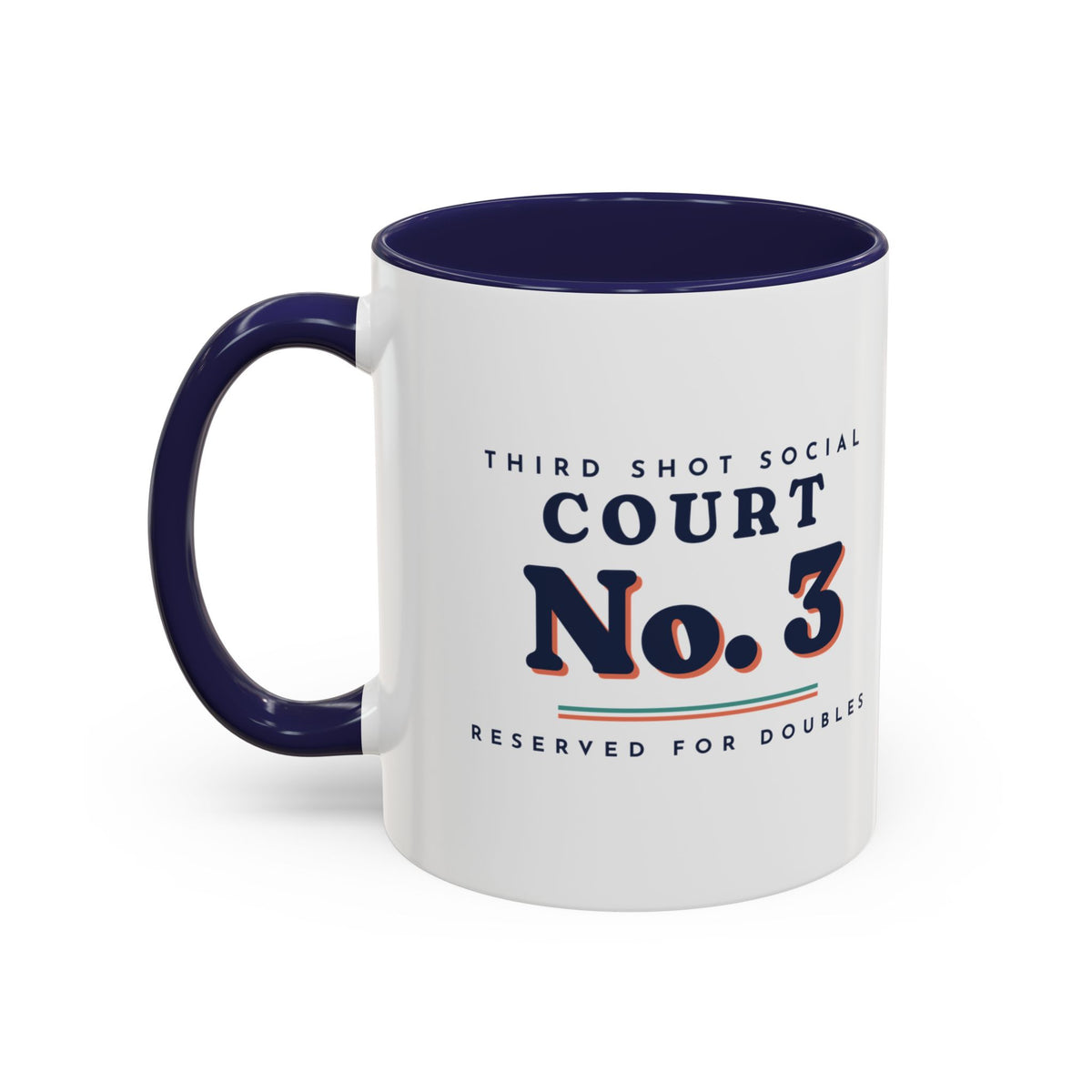 Court No. 3 Mug in Navy, design, handle left