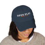 Open Play Dad Hat in Dark Navy, on model