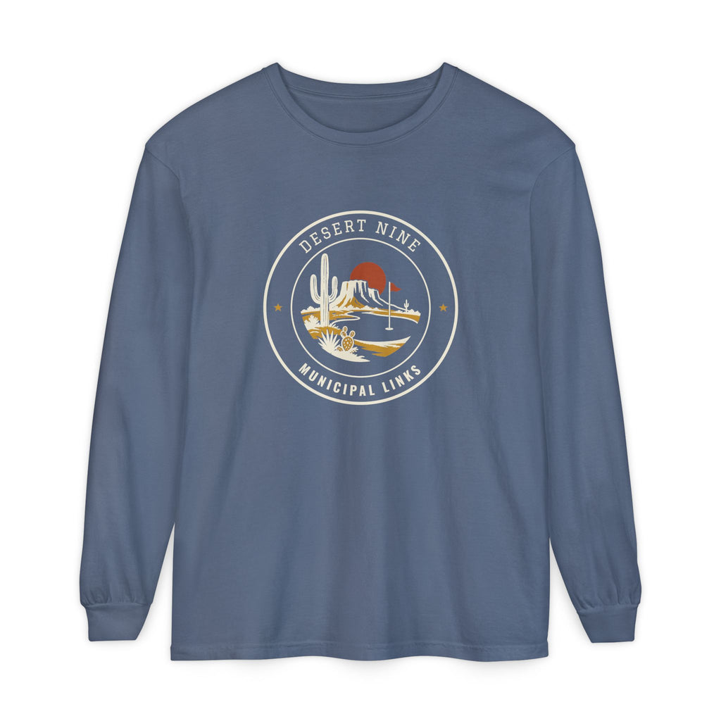 Desert Nine Long Sleeve Tee in Blue Jean, front view