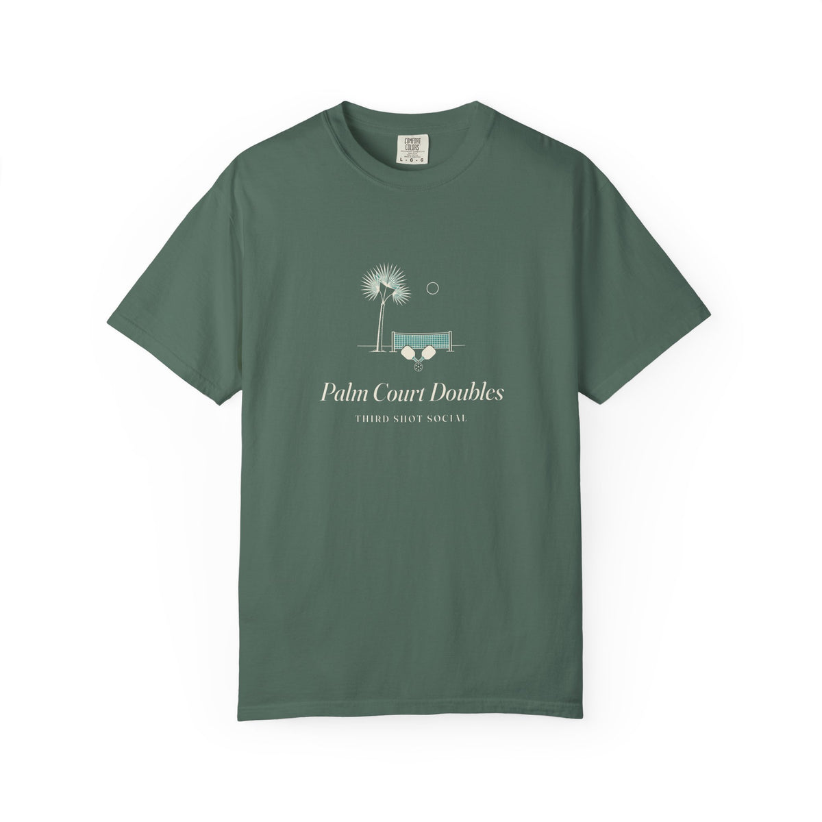 Palm Court Tee in Blue Spruce, front view