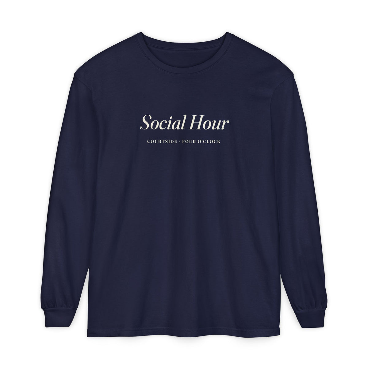 Social Hour Long Sleeve Tee in True Navy, front view
