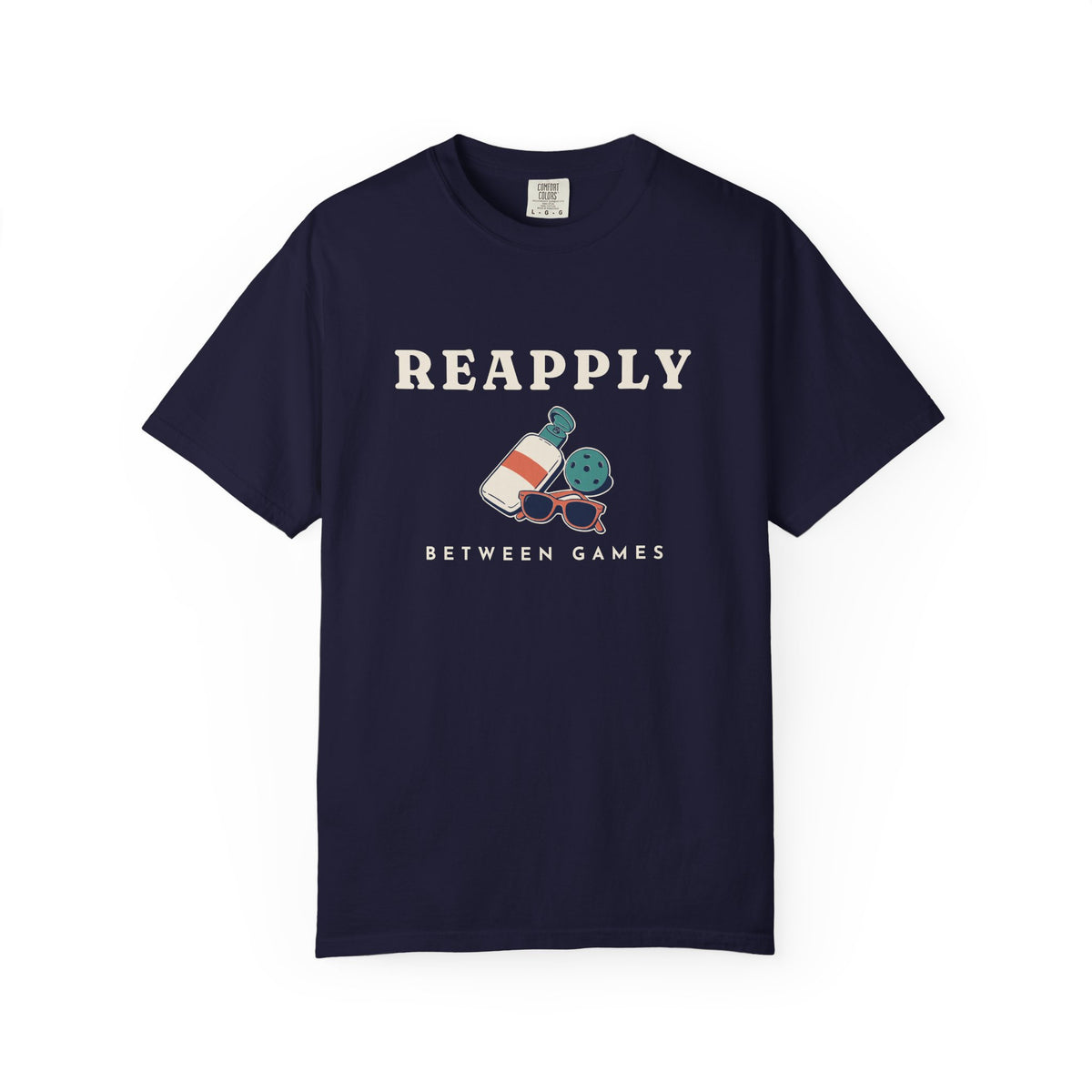 Reapply Between Games Tee in True Navy, front view