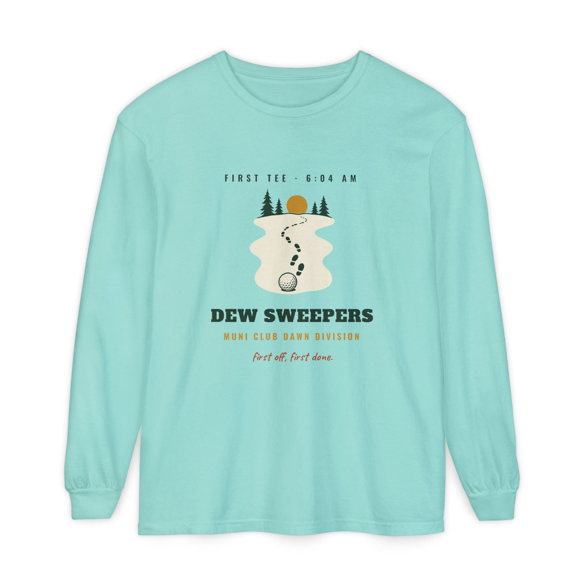 Dew Sweepers Long Sleeve Tee in Chalky Mint, front view