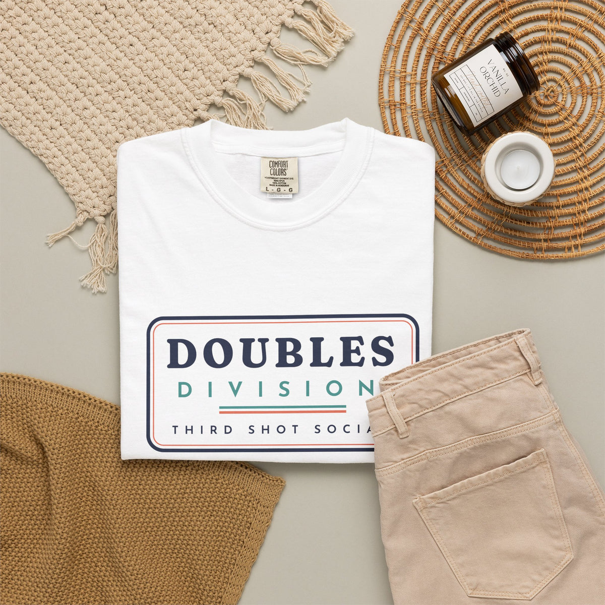 Doubles Division Tee in White, flat lay