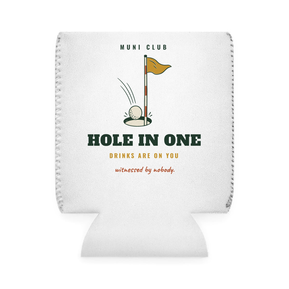 Hole in One Can Cooler in White, front view