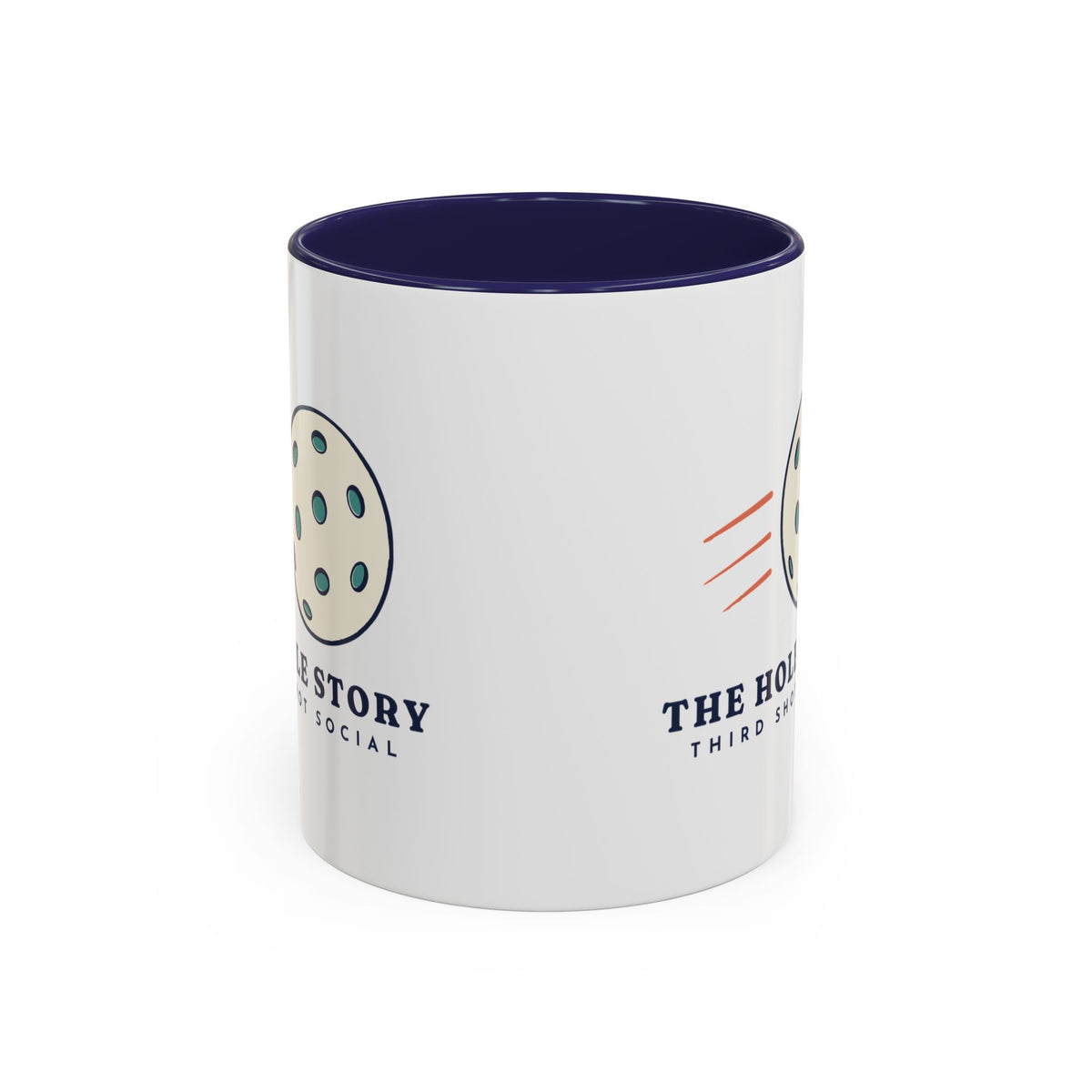 The Hole Story Mug in Navy, corner view
