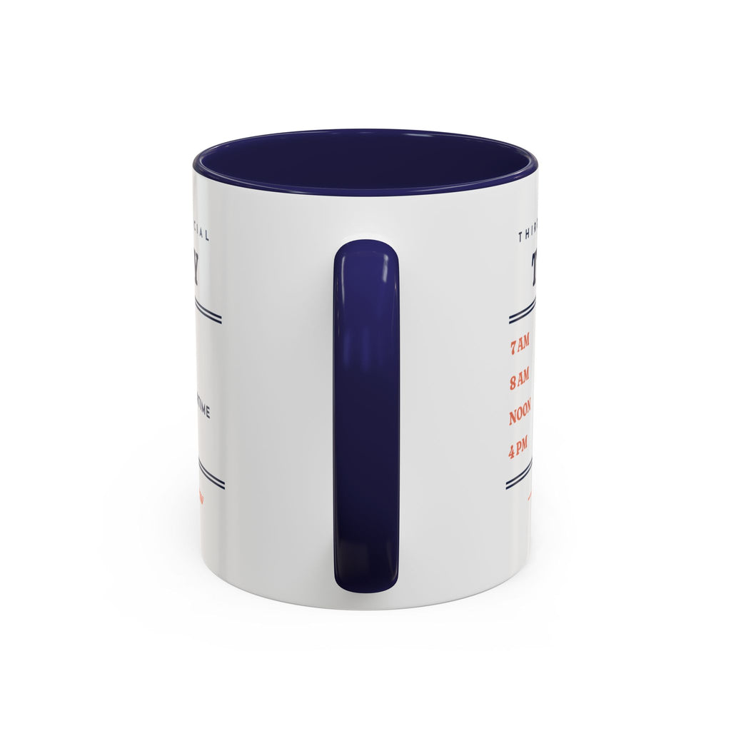 Coffee, Courts, Cocktails Mug in Navy, handle view