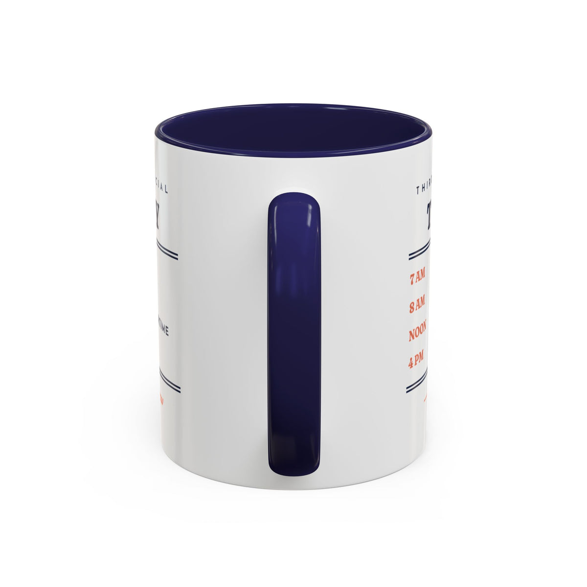 Coffee, Courts, Cocktails Mug in Navy, handle view