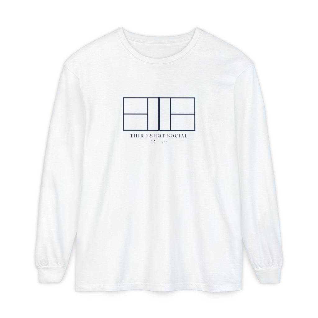 Court Line Drawing Long Sleeve Tee in White, front view