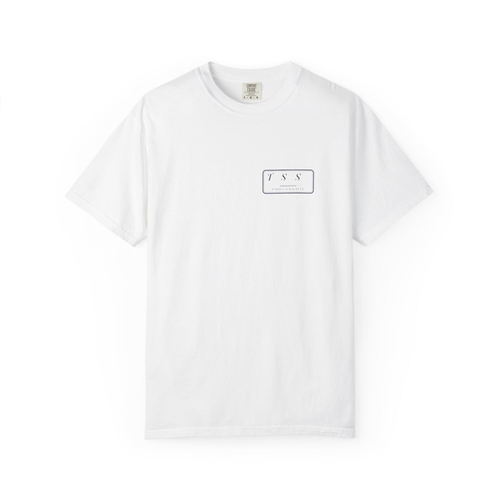 Monogram Shield Tee in White, front view