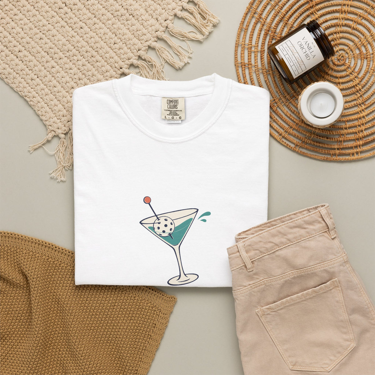 Dink & Drink Tee in White, flat lay