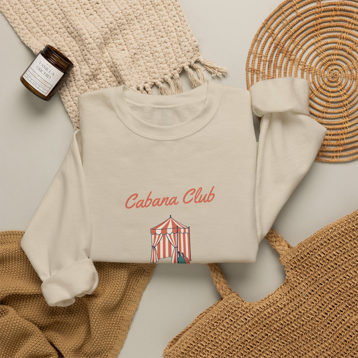 Cabana Club Crewneck in Sand, flat lay