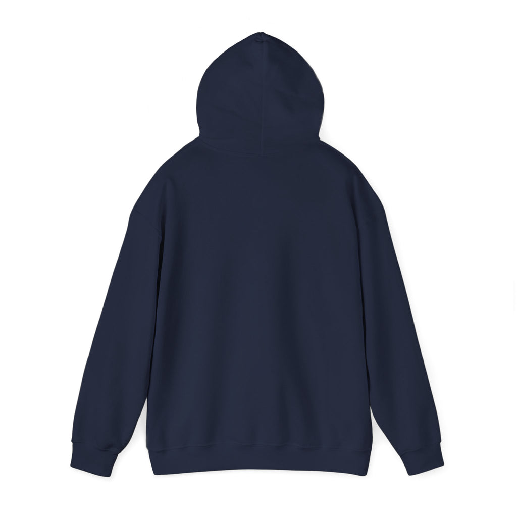The Third Shot Hoodie in Navy, back view, second angle