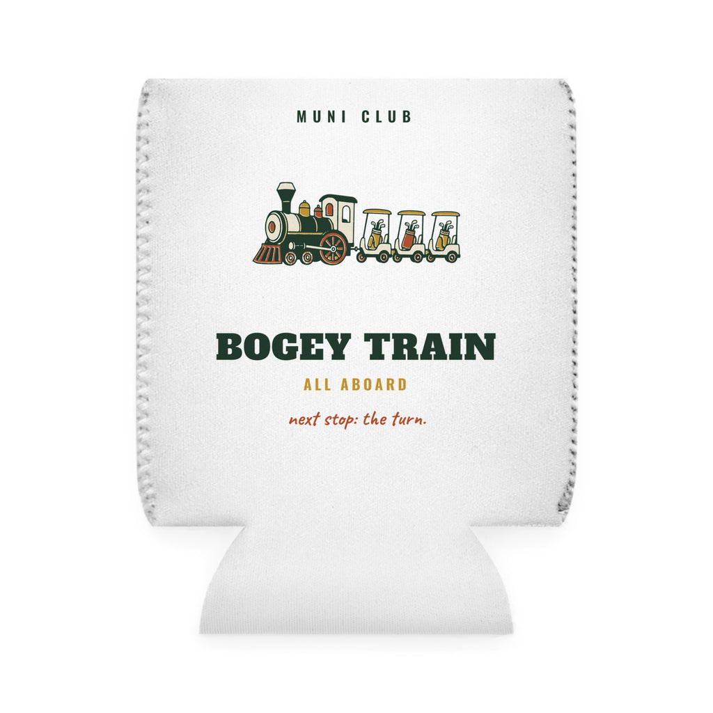 Bogey Train Can Cooler in White, front view