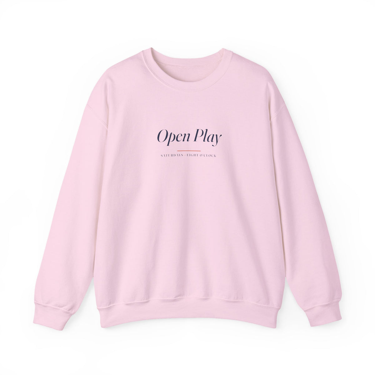 Open Play Italic Crewneck in Light Pink, front view