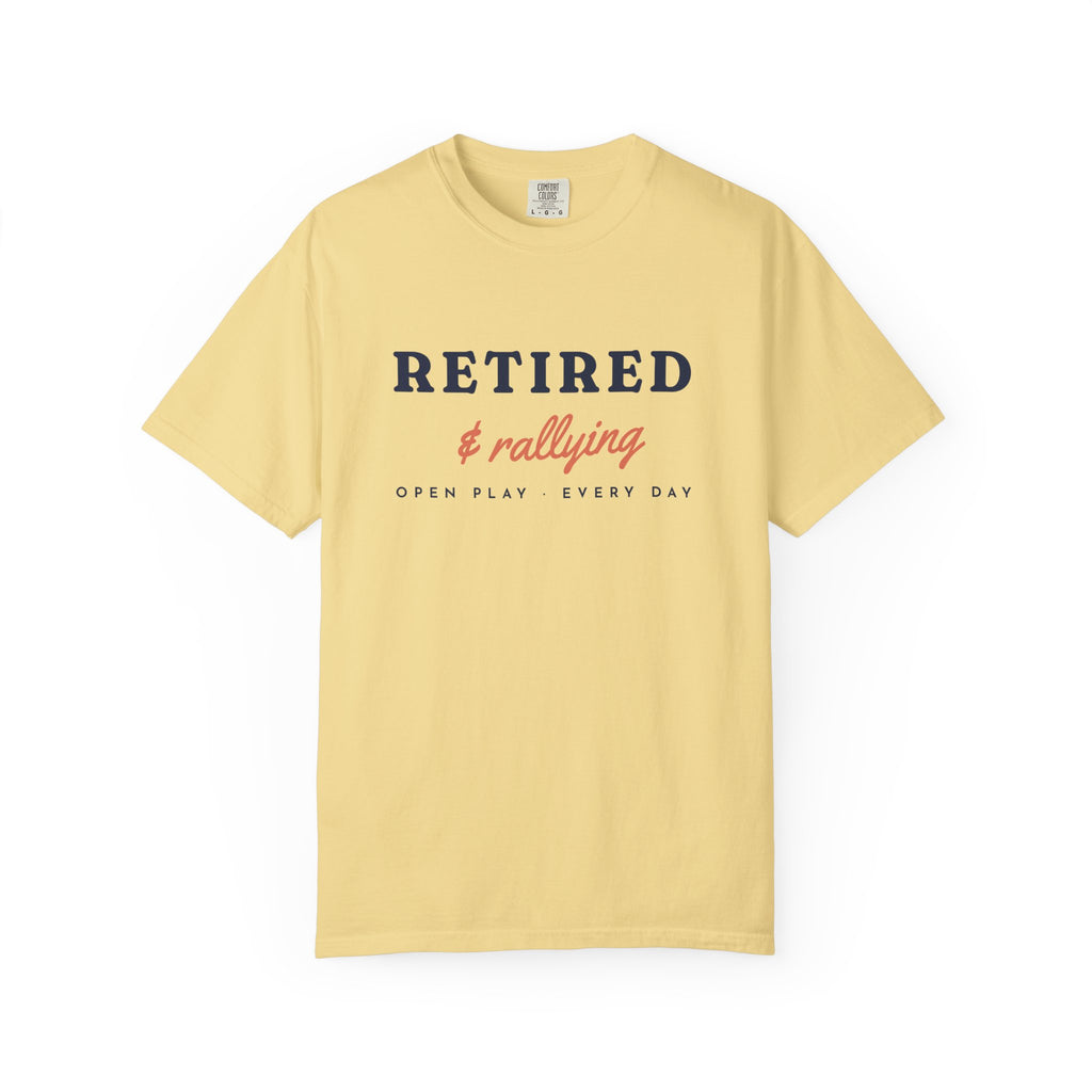 Retired & Rallying Tee in Butter, front view