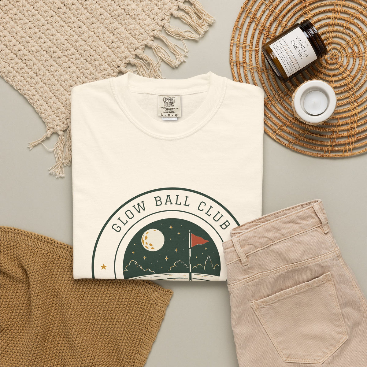 Glow Ball Club Tee in Ivory, flat lay