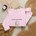 Backyard Born Crewneck in Light Pink, flat lay