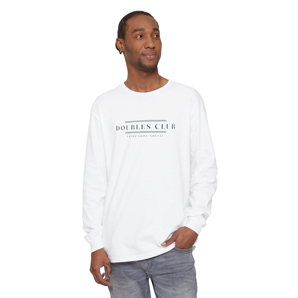 Doubles Club Long Sleeve Tee in White, on model