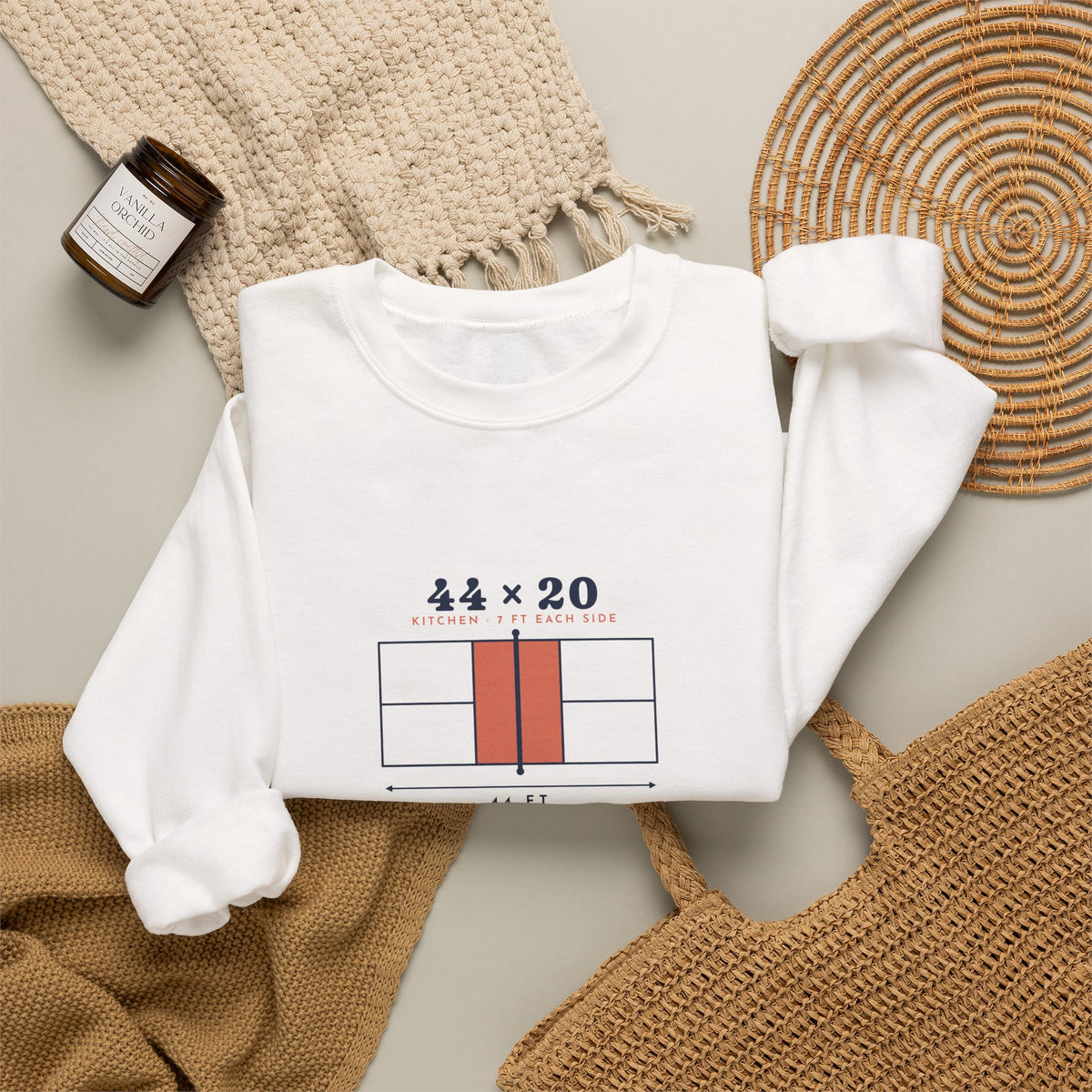44 × 20 Crewneck in White, flat lay