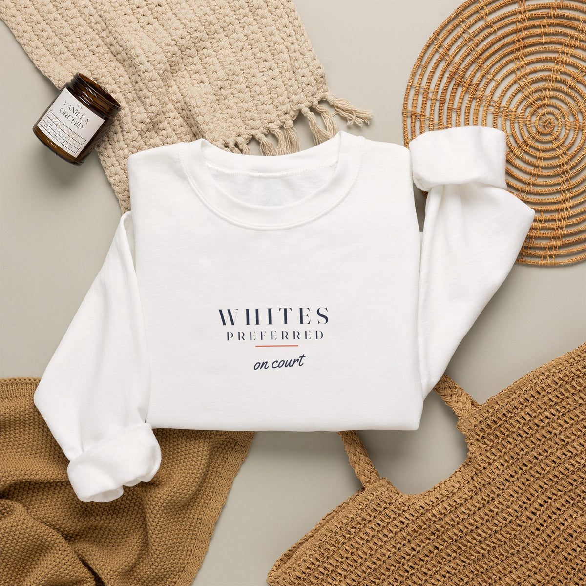 Whites Preferred Crewneck in White, flat lay
