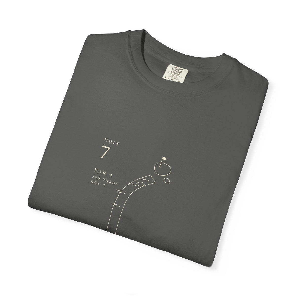 Hole 7 Yardage Tee in Pepper, folded