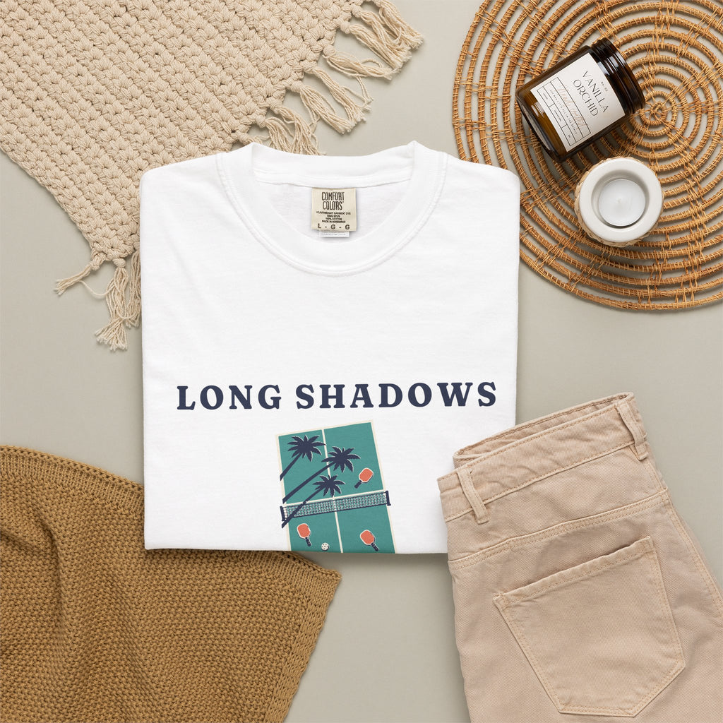 Long Shadows Tee in White, flat lay