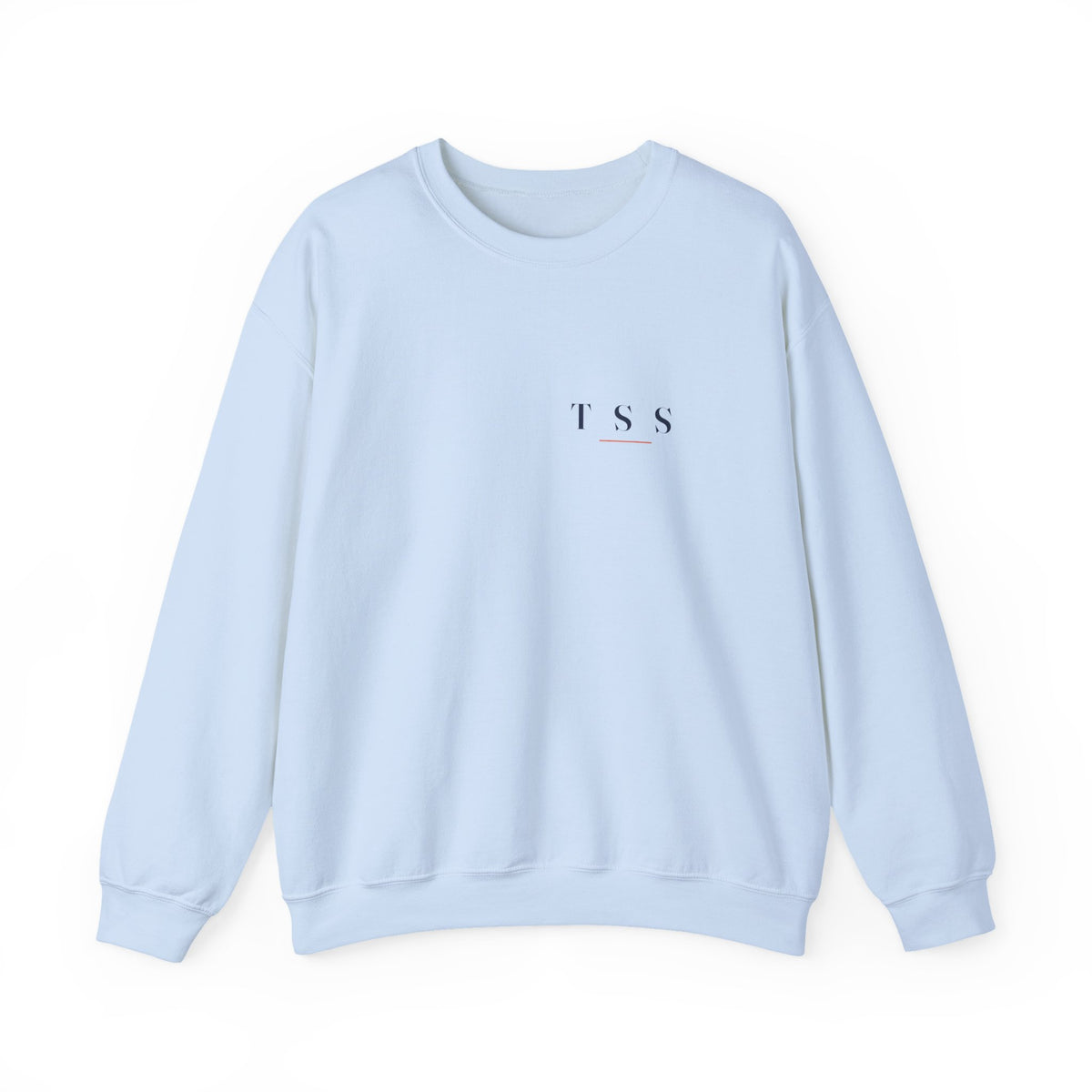 T S S Crewneck in Light Blue, front view