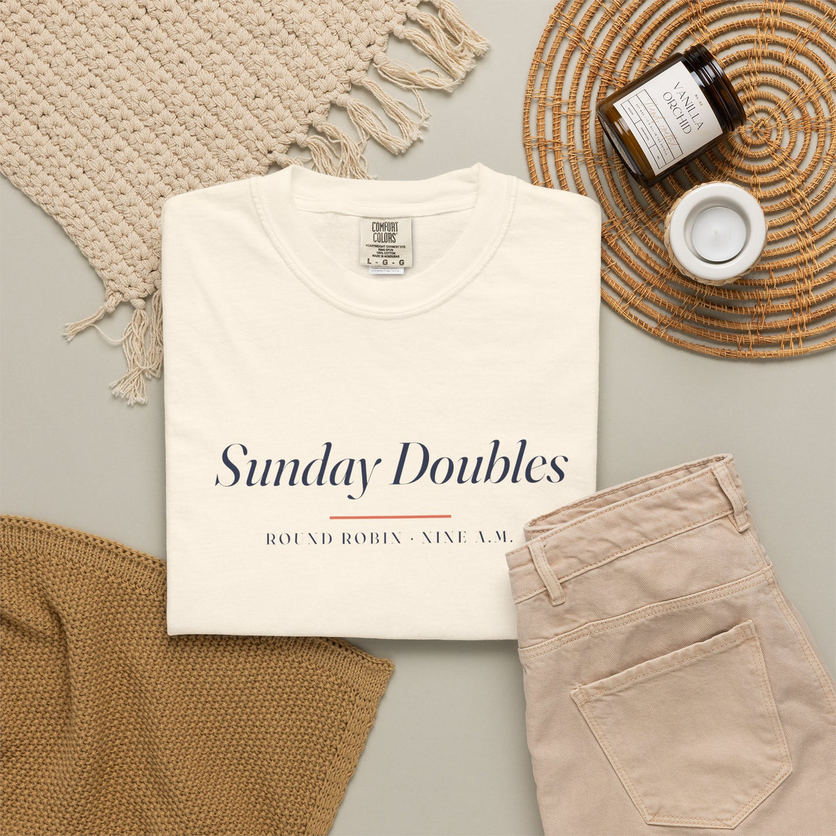 Sunday Doubles Tee in Ivory, flat lay