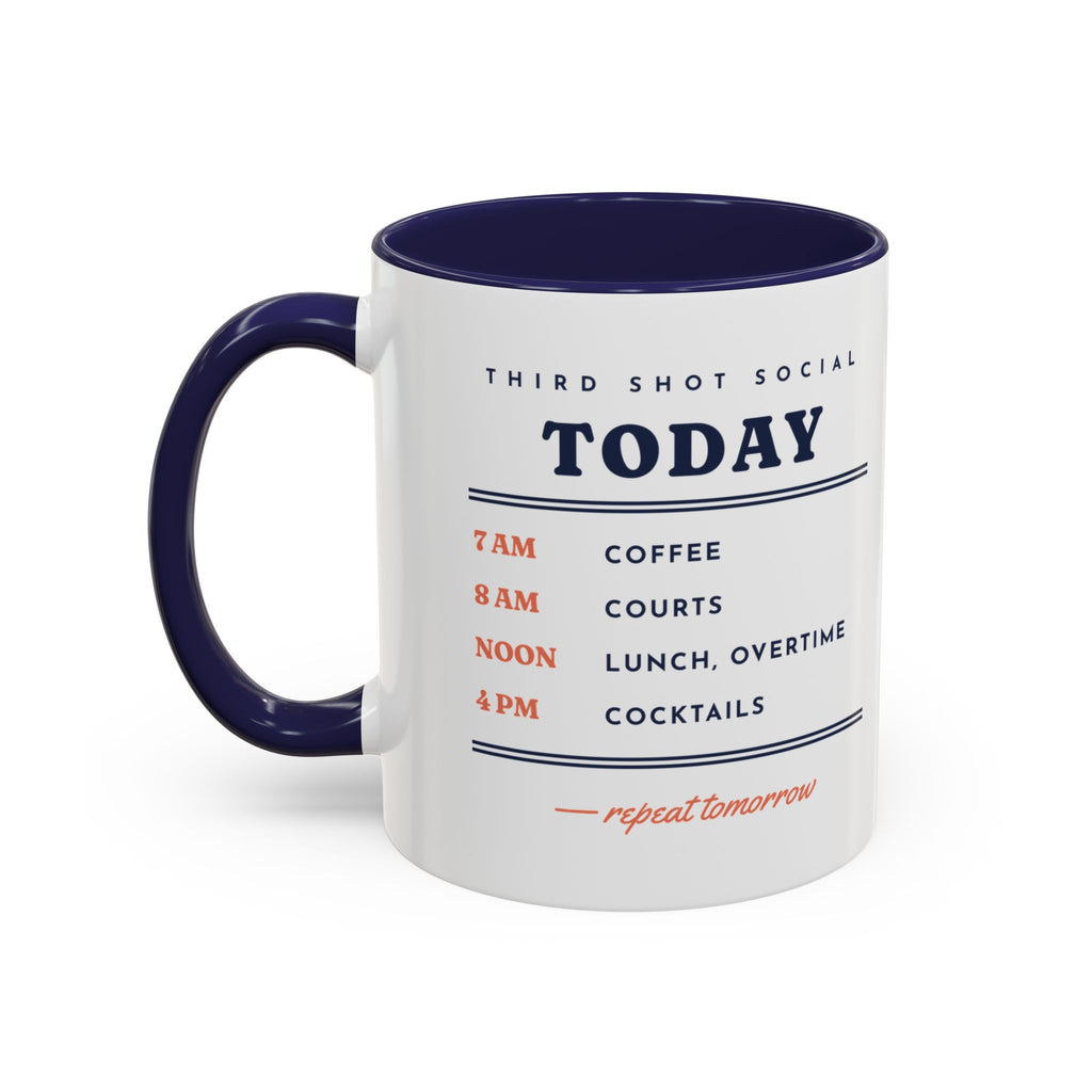 Coffee, Courts, Cocktails Mug in Navy, design, handle left